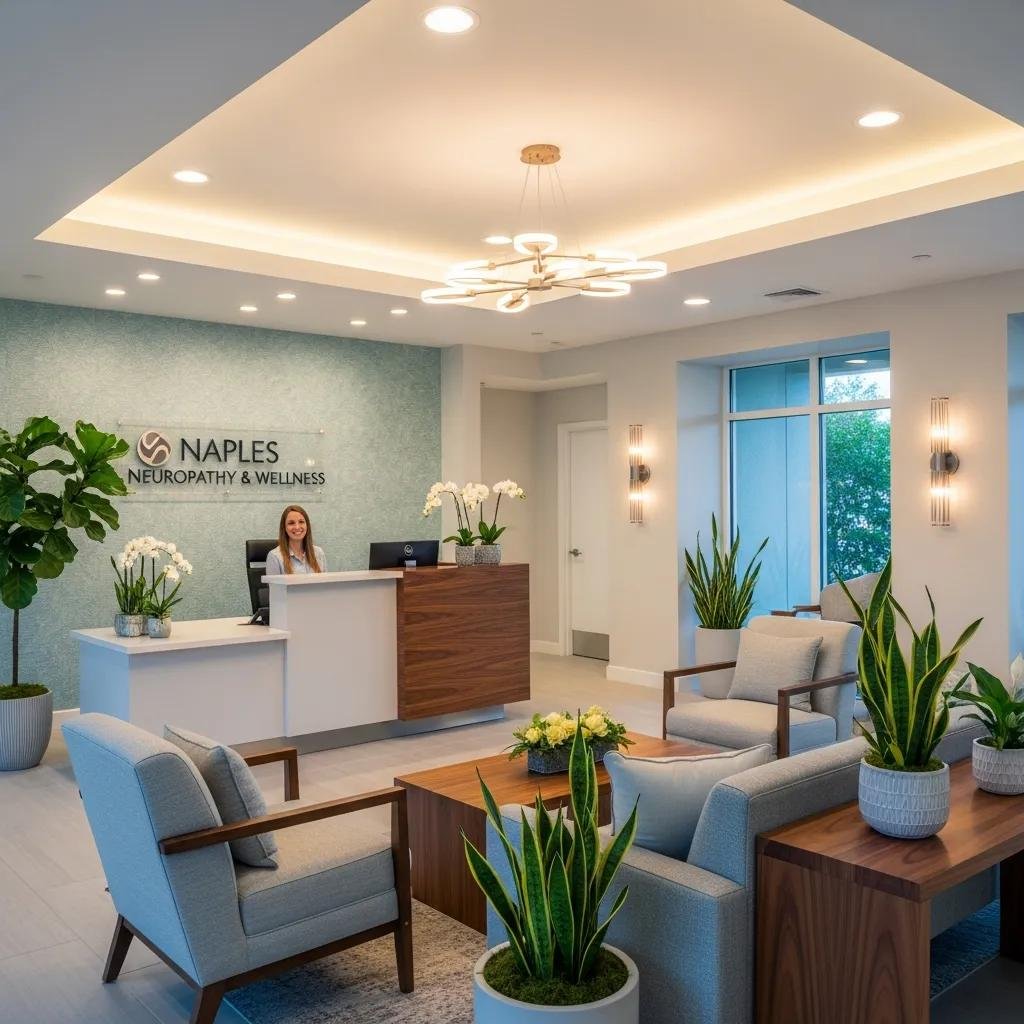 Welcoming reception area of a clinic in Naples, FL, emphasizing healing and care for neuropathy treatment